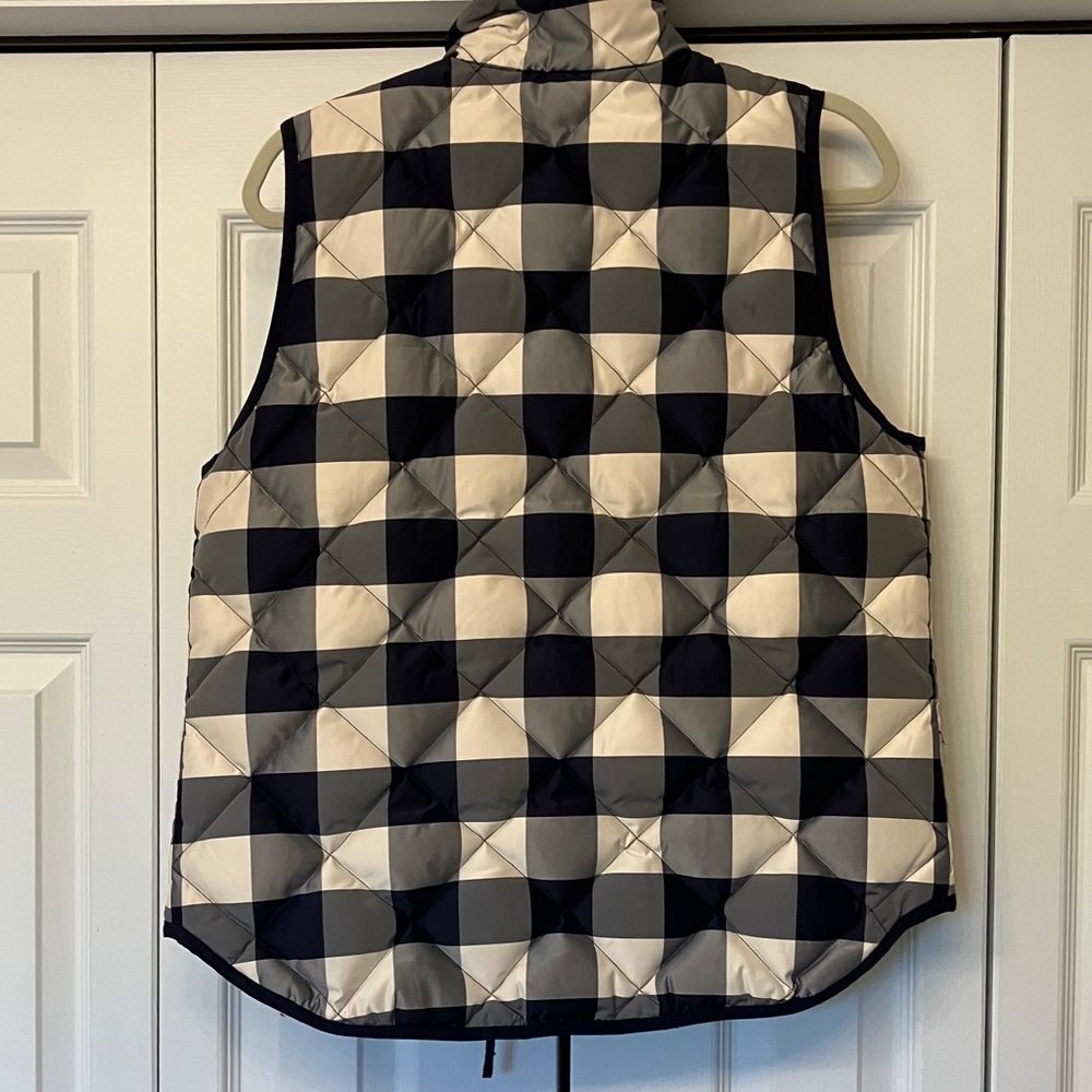 J. Crew Navy and White Gingham Checked Puffer Vest - Picture 7 of 10